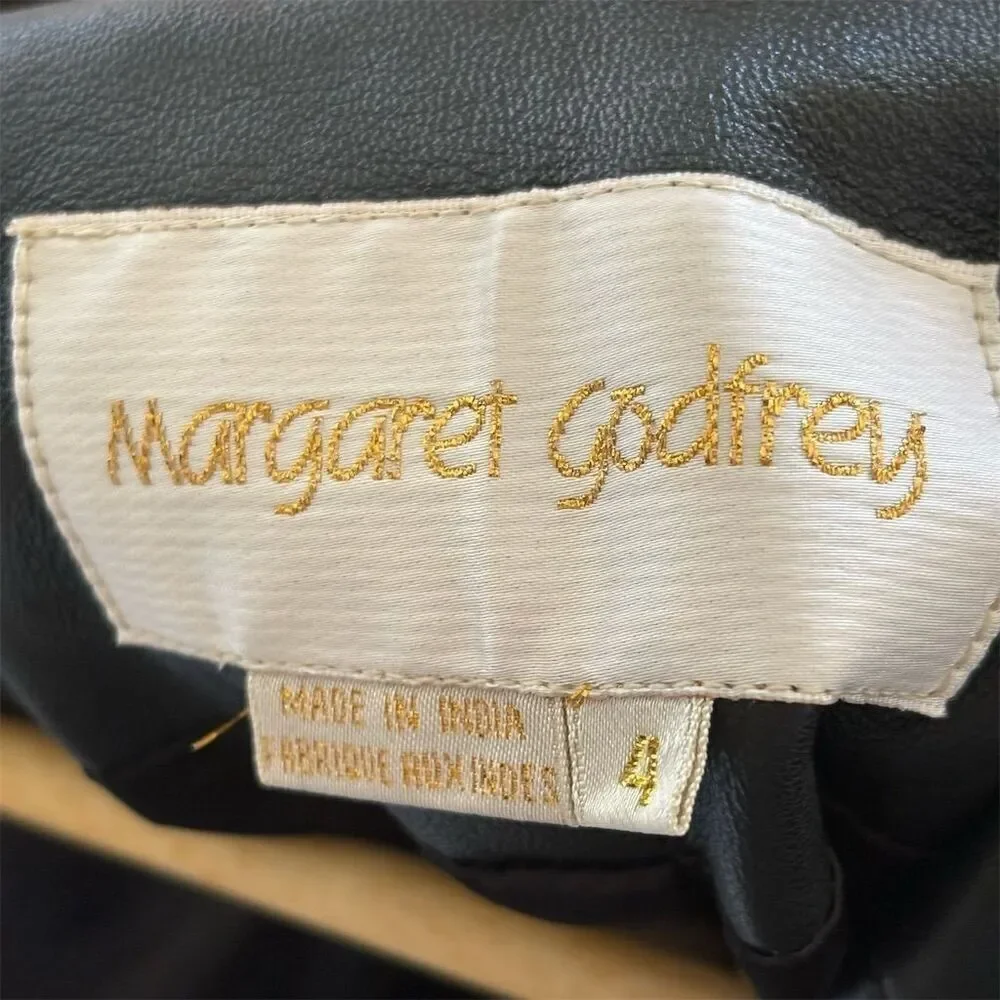 Vintage Margaret Godfrey Black Leather Mid-Length Jacket Size M Button-Up